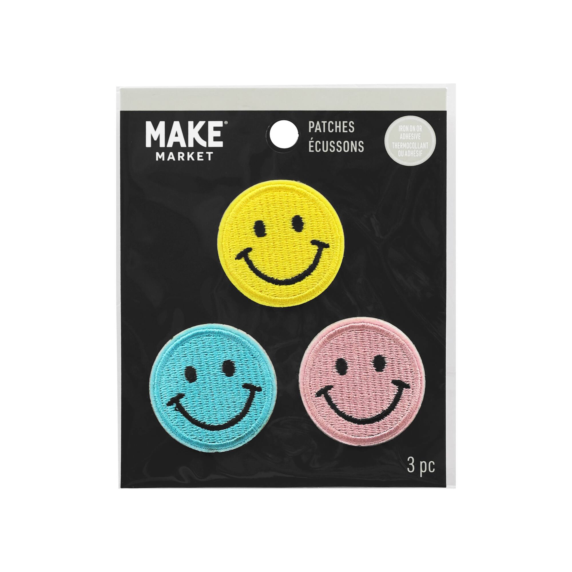 12 Packs: 3 ct. (36 total) Smiley Face Iron-On Patches by Make Market®